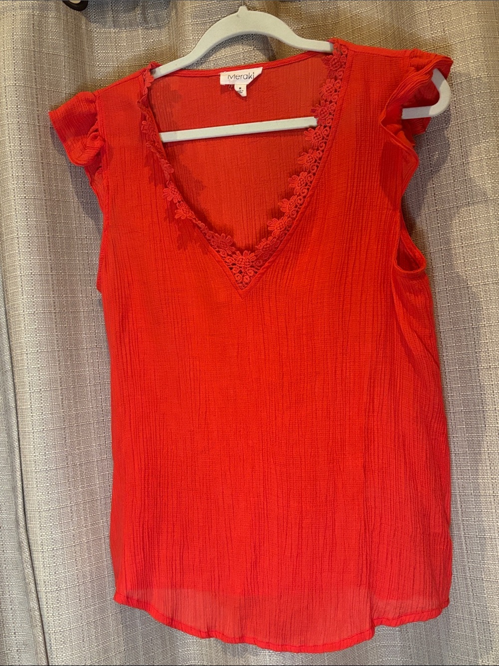 ⭐️meraki Bright Red V-Neck Lace Trim Flutter Sleeve Camisole